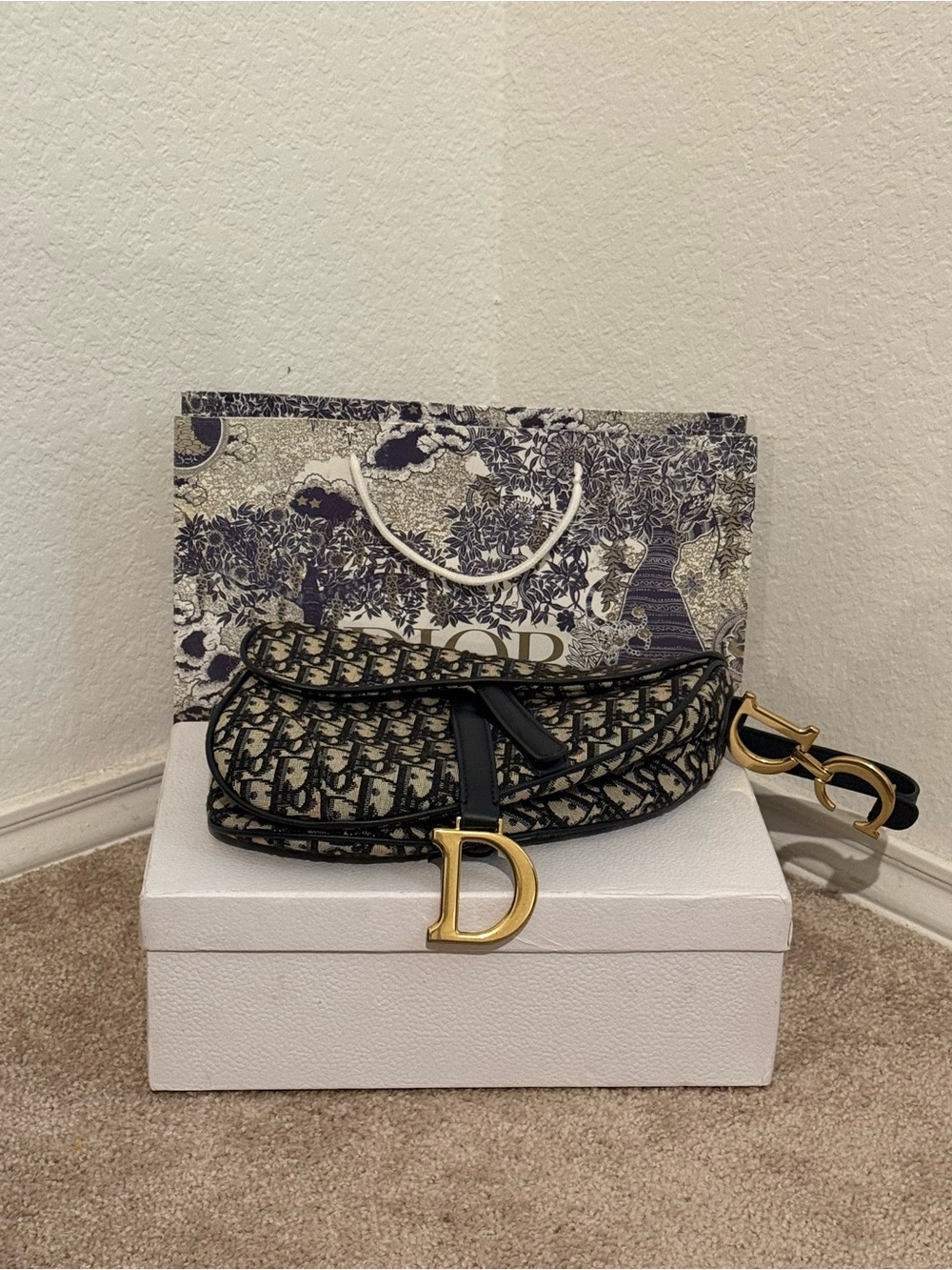Dior Black and Cream Oblique Saddle Crossbody Bag
